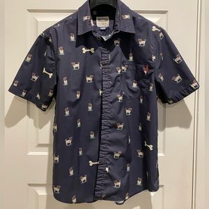 Navy Pug short sleeve button down